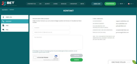 Kontakte zum Kundensupport