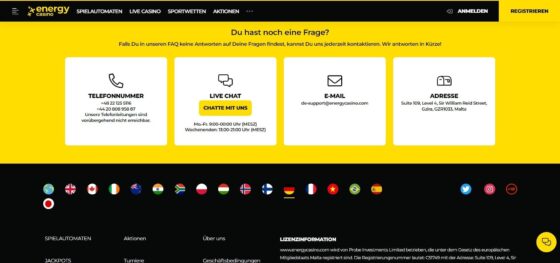 Kontakte zum Kundensupport
