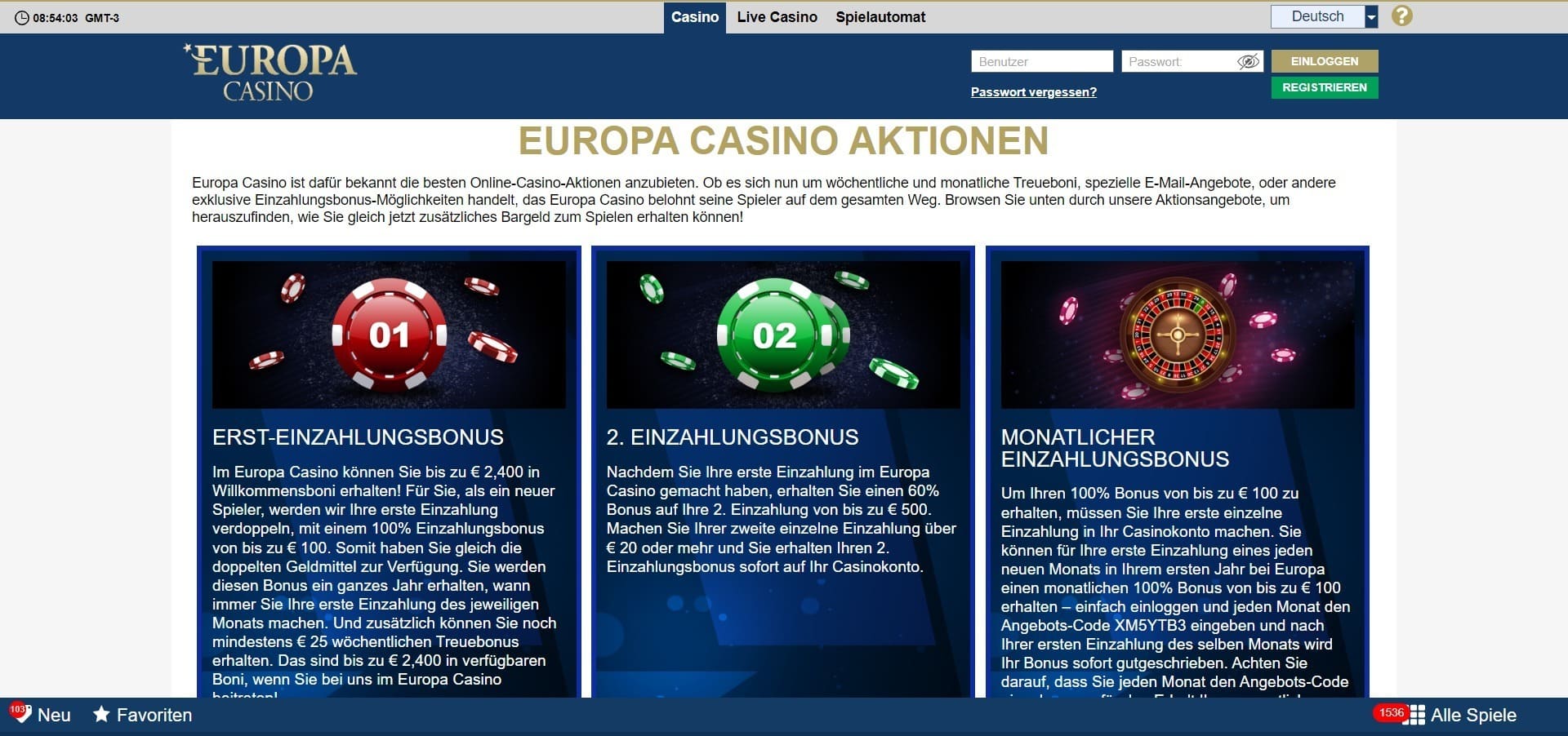 Europa Casino Boni
