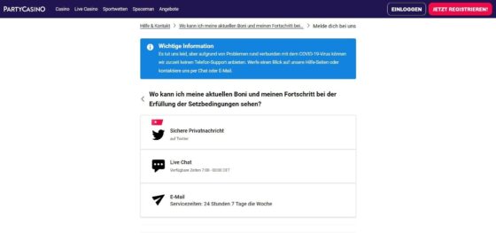 Kontakte zum Kundensupport