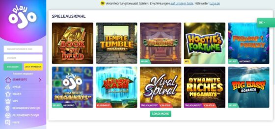 Official website of the Play Ojo Casino