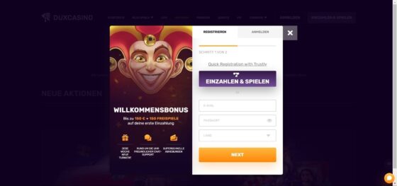 Anmeldung Duxcasino