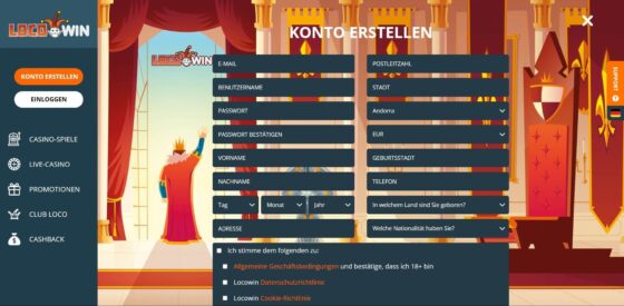Anmeldung Locowin Casino