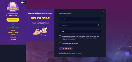 Anmeldung Maneki Casino
