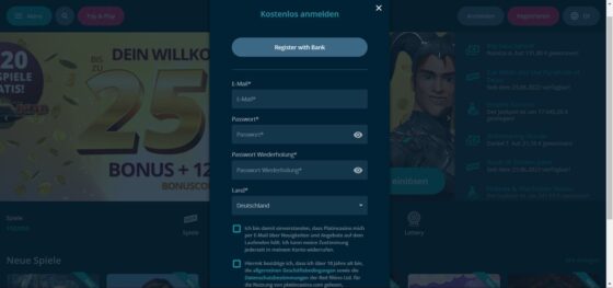 Anmeldung Platincasino