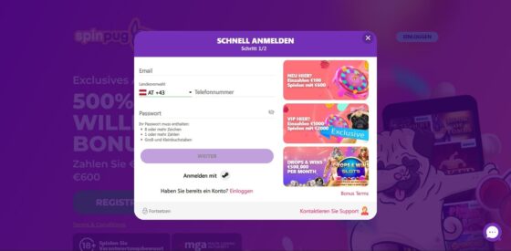 Anmeldung SpinPug Casino
