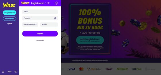 Anmeldung Wildz Casino