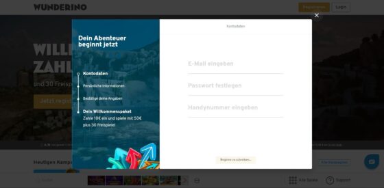 Anmeldung Wunderino Casino