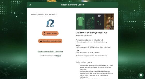 Anmeldung Mr Green