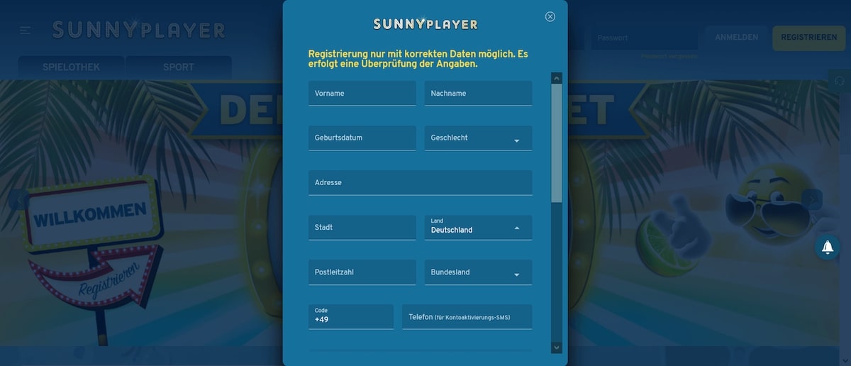 Anmeldung Sunnyplayer