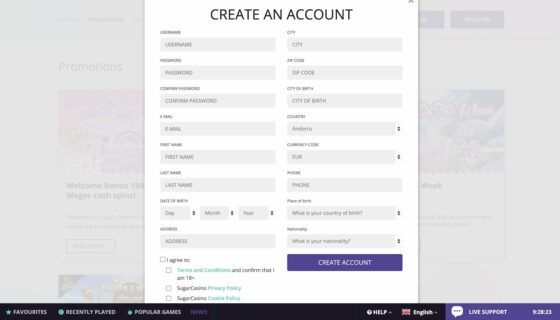 Anmeldung Sugar Casino